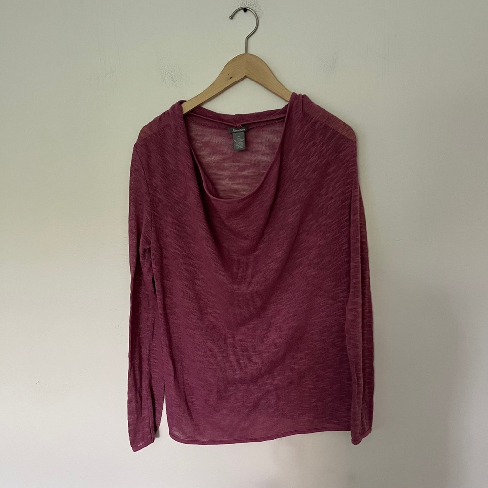 Neiman Marcus Womens Plum Purple Cowl Neck Long Sleeve Sheer Knit Top Size M